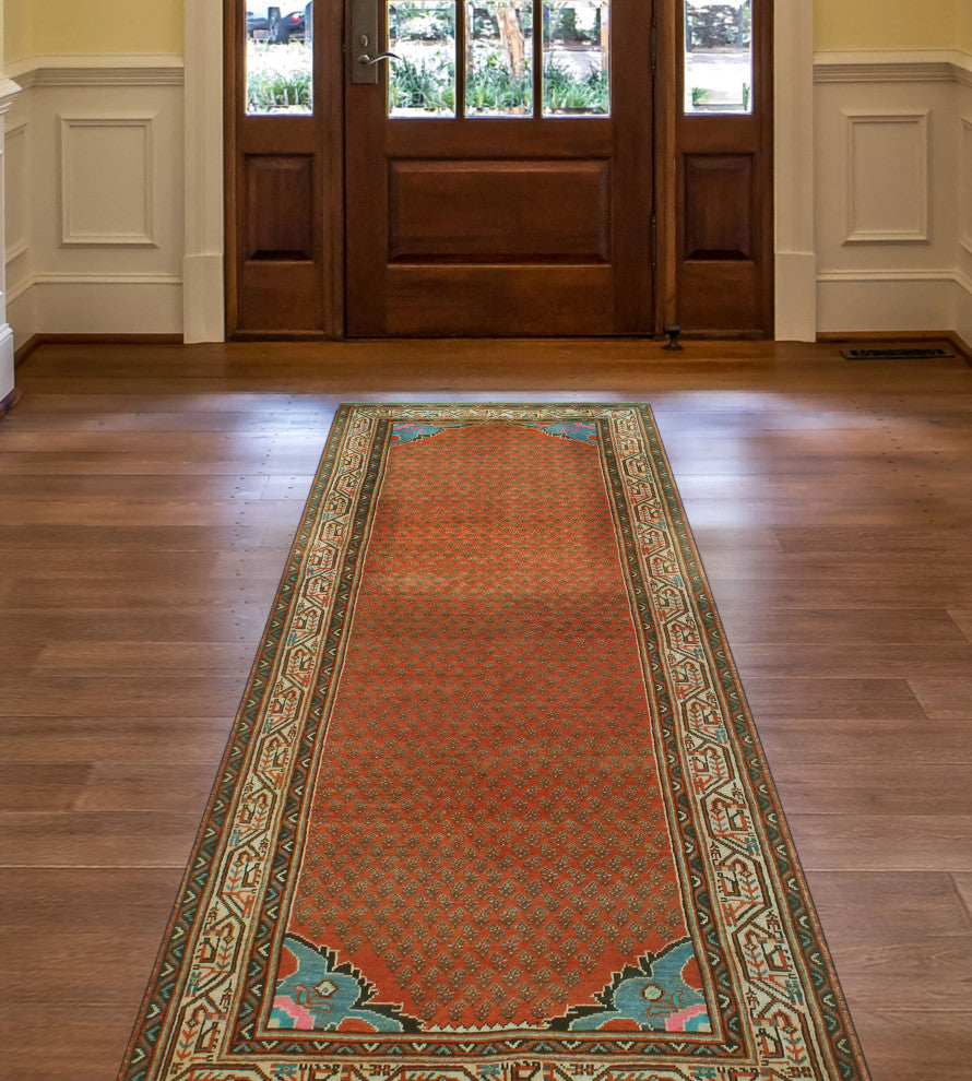 Fine Vintage Distressed Niloufar Rust/Beige Runner, 3'3x10'0