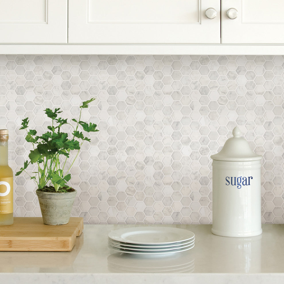 Hexagon Marble Peel & Stick Backsplash Tiles, Panel