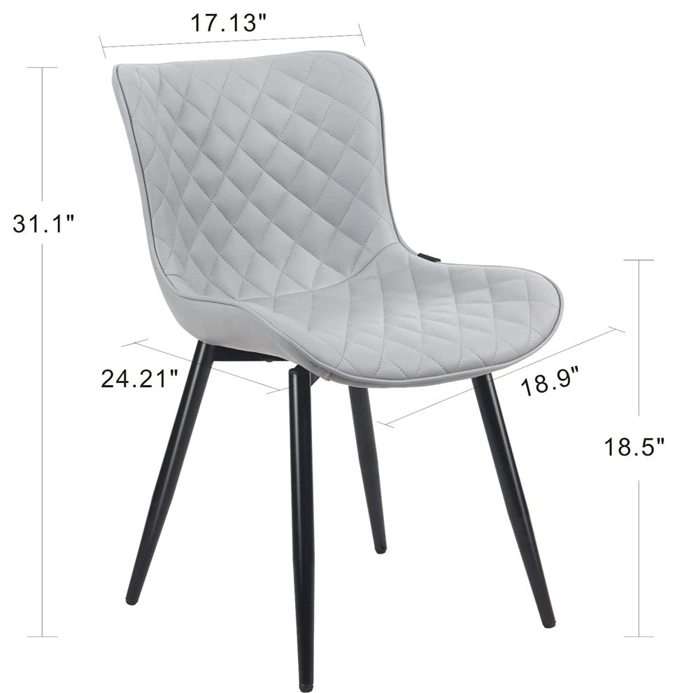 Younike Faux Leather Dining Chair, Diamond Pattern Set of 2, Gray