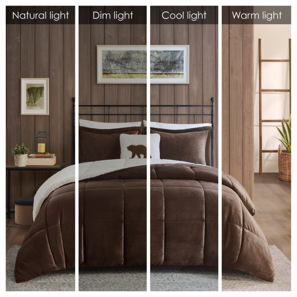 Woolrich Alton Plush to Sherpa Winter Comforter Set, Brown, King