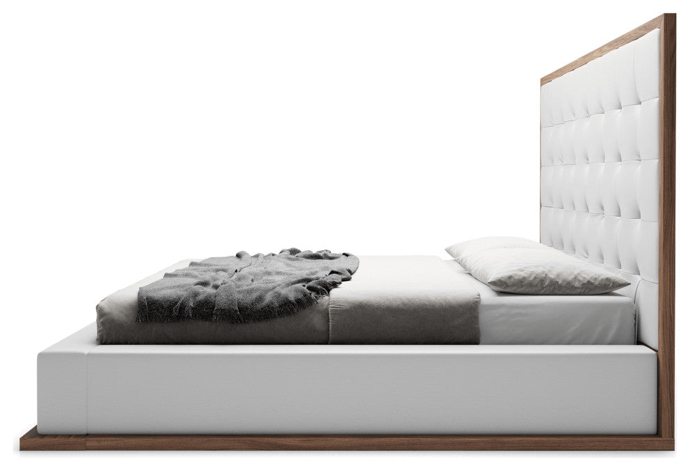 Ludlow Queen Bed, Walnut, White Leatherette