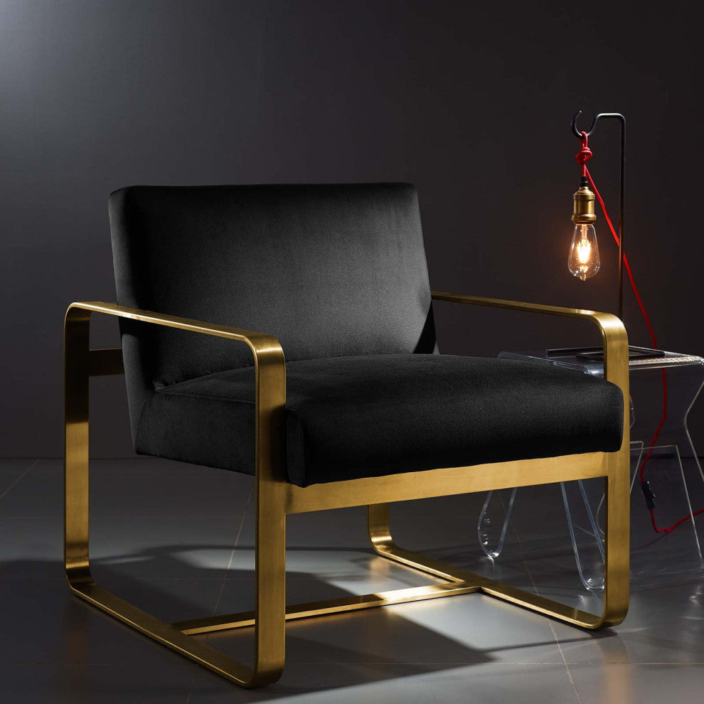 Astute Upholstered Velvet Armchair, Black