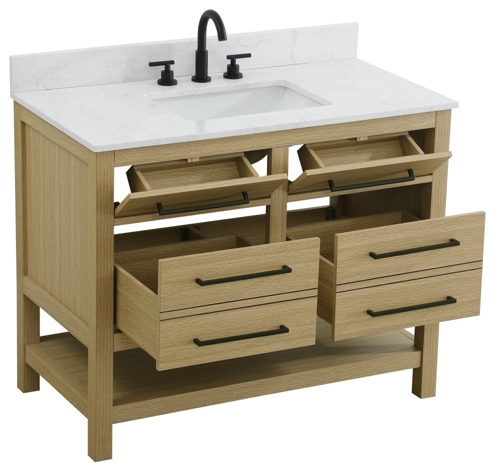 Home Living 42" Single Bathroom Vanity, Honey Brown With Backsplash