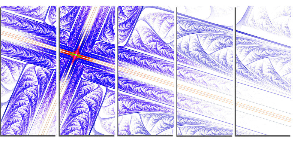 Blue Fractal Cross Design, Abstract Canvas Art Print, 60"x28", 5 Panels