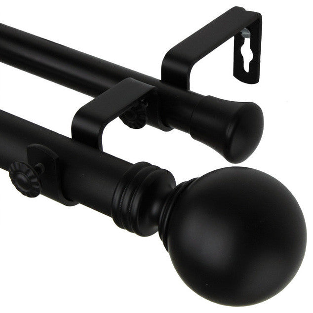Globe Double Curtain Rod, Black, 66-120"