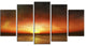 Fiery Sunset Beach under Cloudy Sky, Seashore Canvas Art, 60"x32", 5 Panels