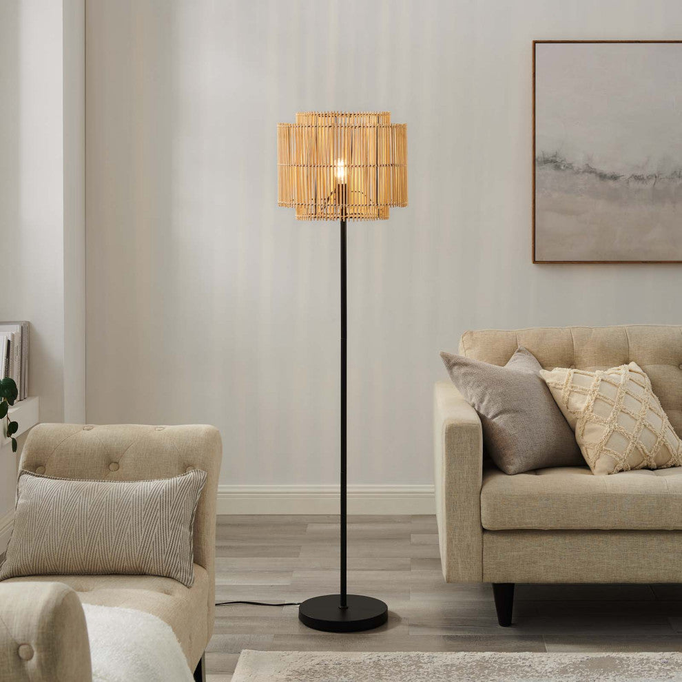 Floor Lamp Light, Brown Natural, Wood, Modern, Kitchen Bistro Hotel Restaurant