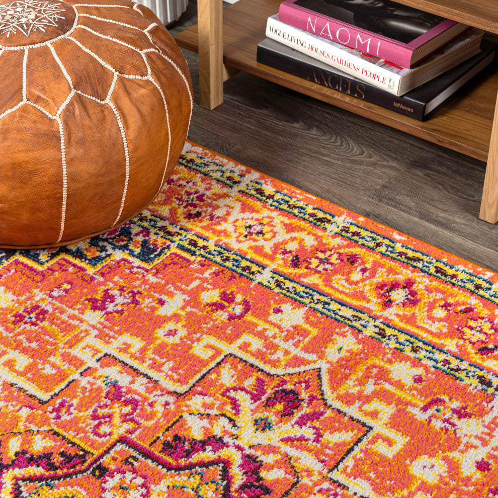 Brooklyn Geometric Medallion Area Rug, Orange/Blue, 3 X 5