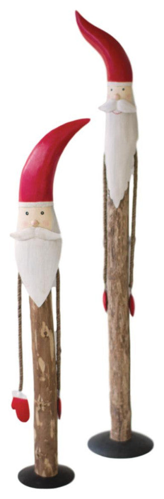 Wooden Life Size Painted Santa Claus Statues, 2-Piece Set