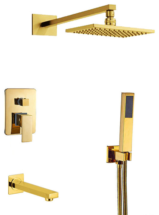 Florence Gold Plated Wall Mount LED Rainfall Shower Set, 16"