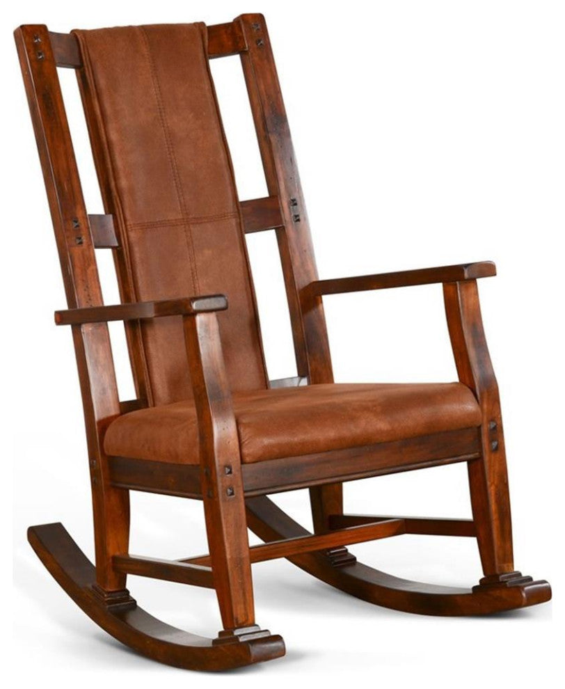 Pemberly Row Farmhouse Mahogany Wood Rocking Chair in Dark Chocolate