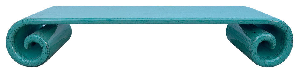 Distressed Aqua Turquoise Scroll Long Rectangular Coffee Table Stand Hws4426