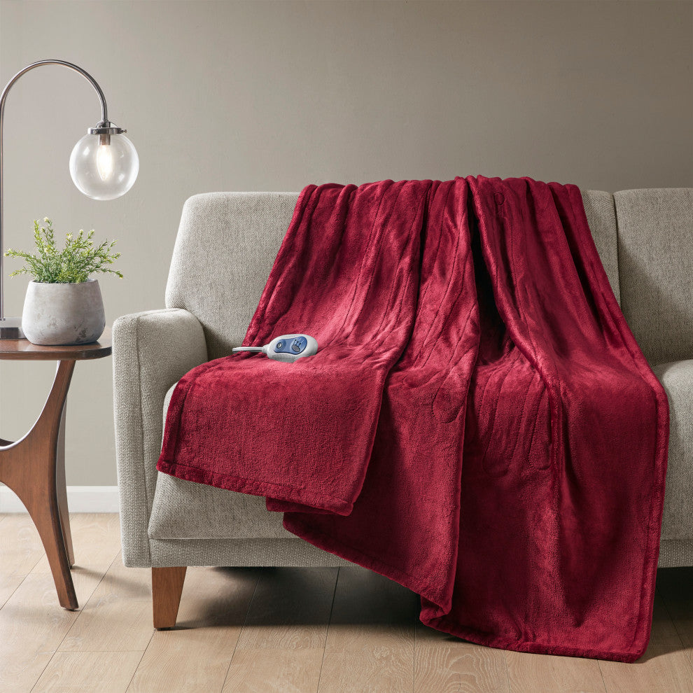 Beautyrest Knitted Solid Microlight Heated Throw, Red