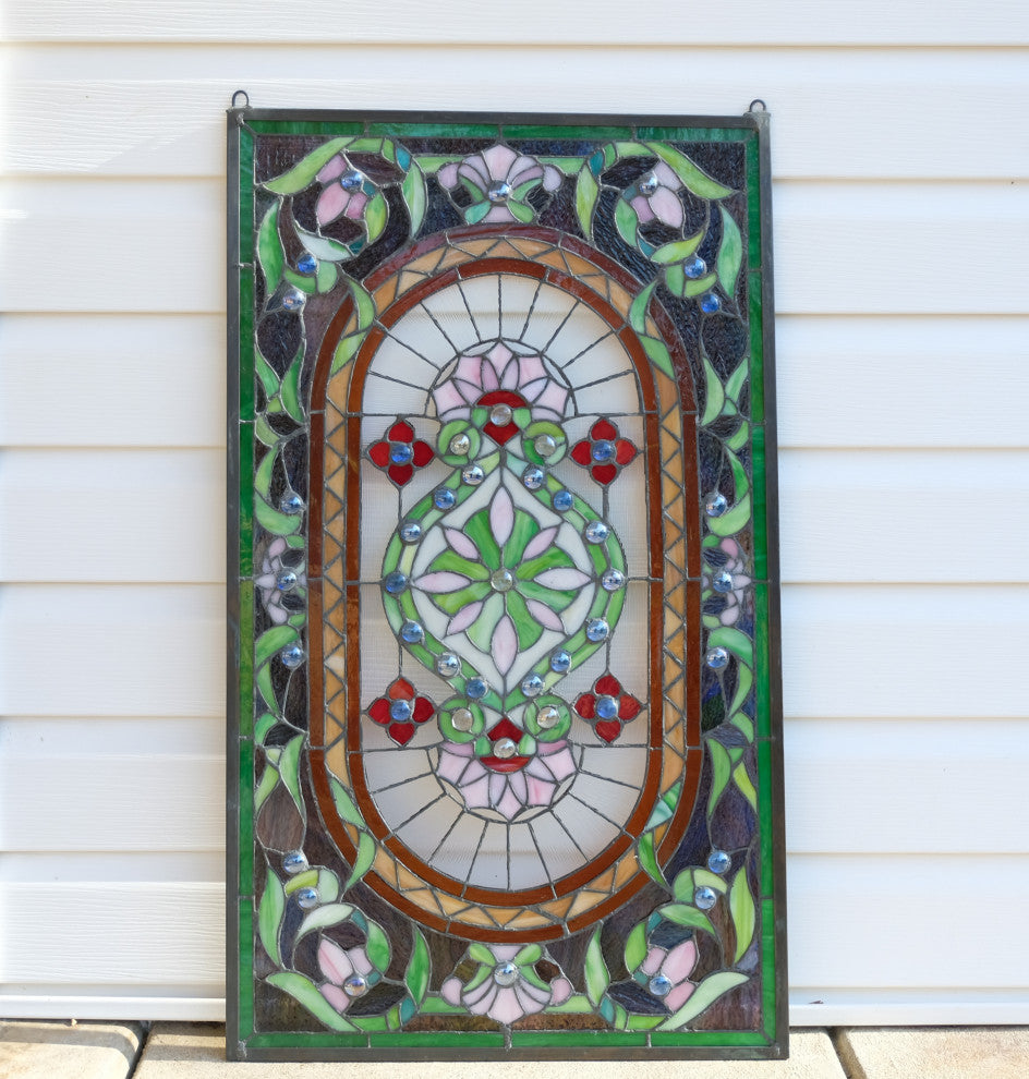 20" x 34.25" Large Handcrafted glass window panel QA154