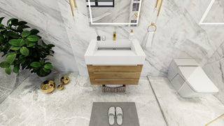 Madison 30" Wall Mounted Vanity With Reinforced Acrylic Sink, Oak