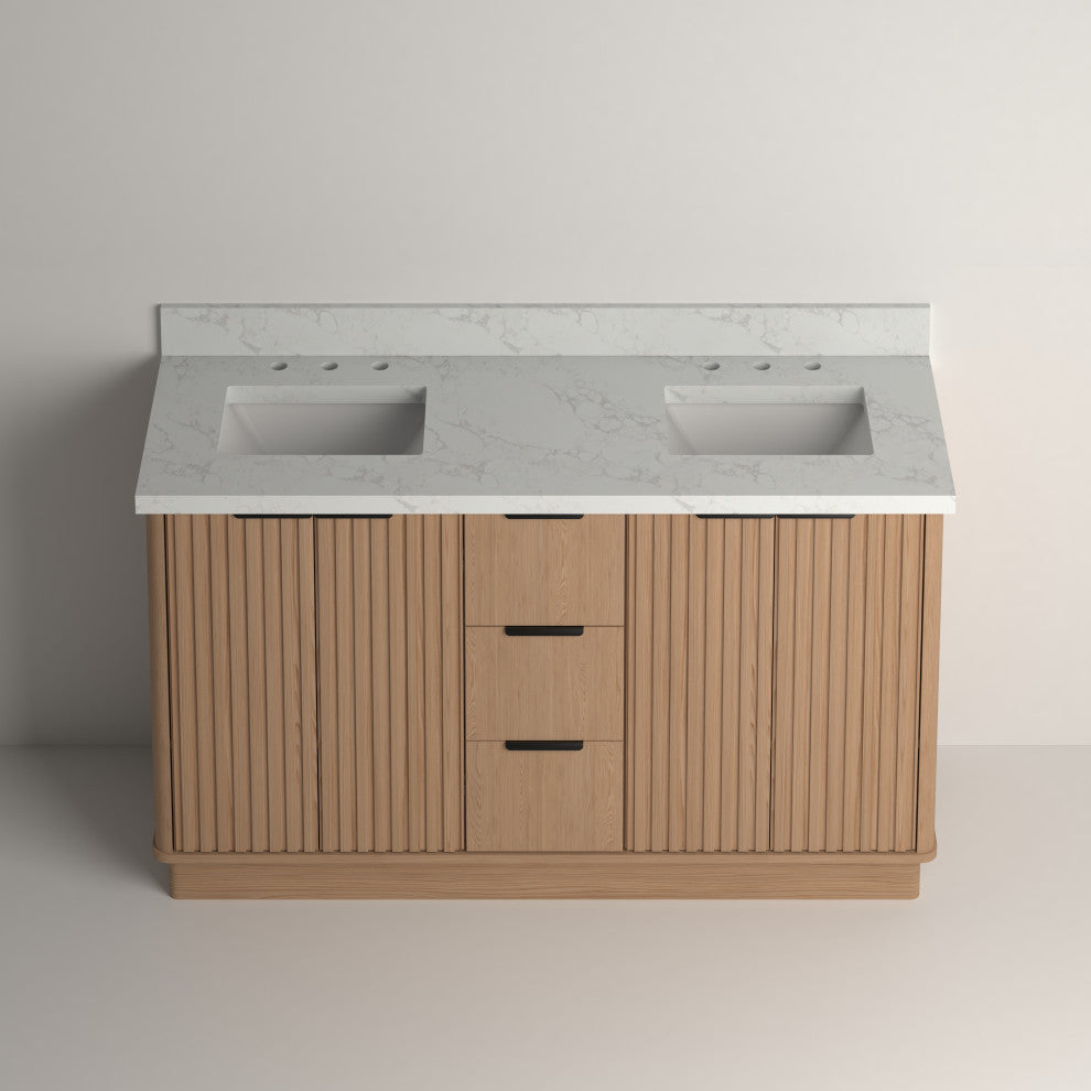 Kathryn Bathroom Vanity, Light Oak, 60", Double Sink, Freestanding