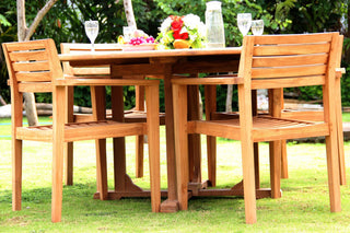 5-Piece Outdoor Teak Dining Set, 60" Round Table, 4 Montana Stacking Chairs