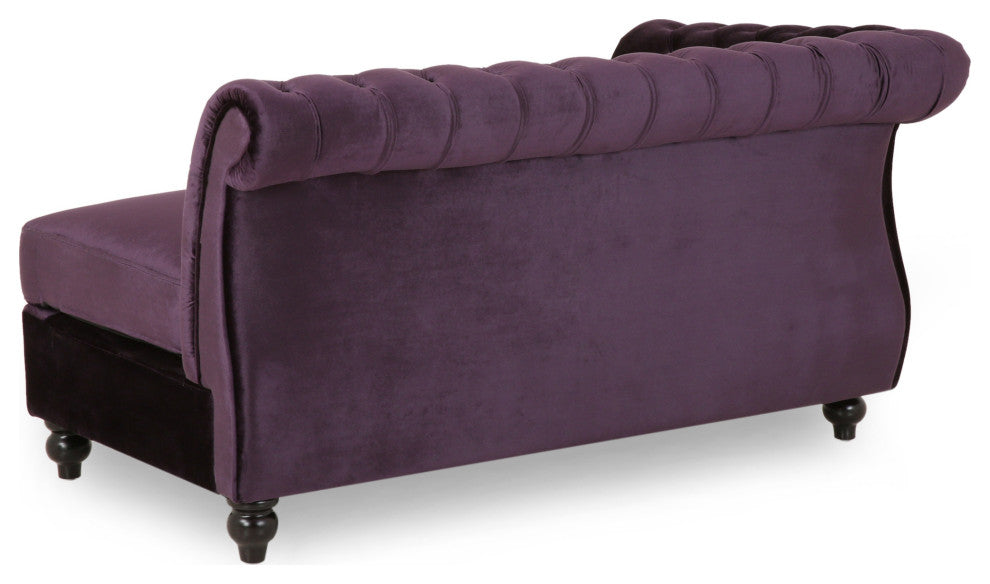 Renee 5 Seater Velvet Tufted Chesterfield Sectional, Blackberry, Dark Brown