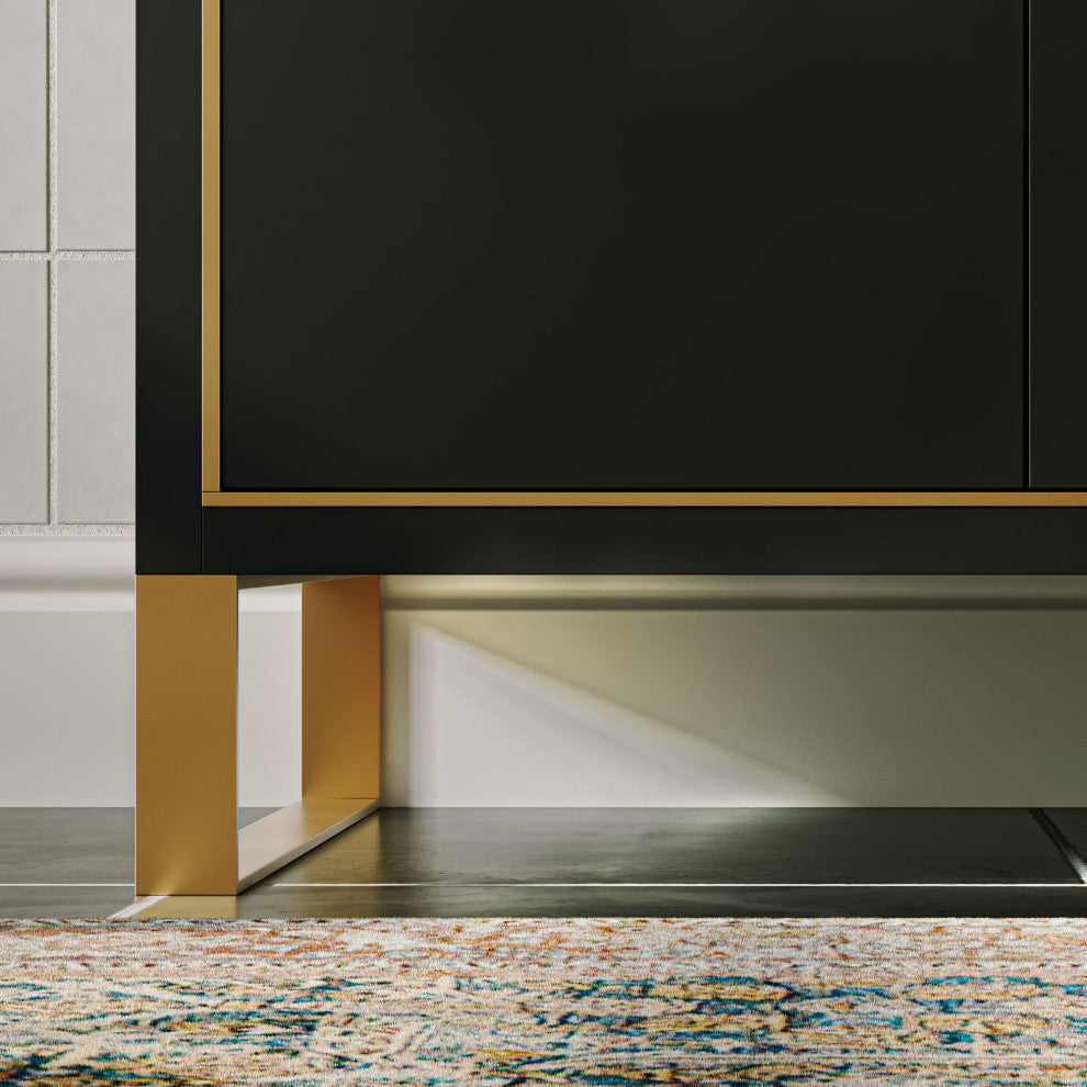 Bradford Bath Vanity, Black Matte, 48", Satin Brass Hardware, Single Sink, Freestanding