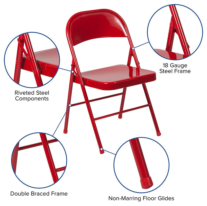 2 Pack HERCULES Series Double Braced Metal Folding Chair, Red