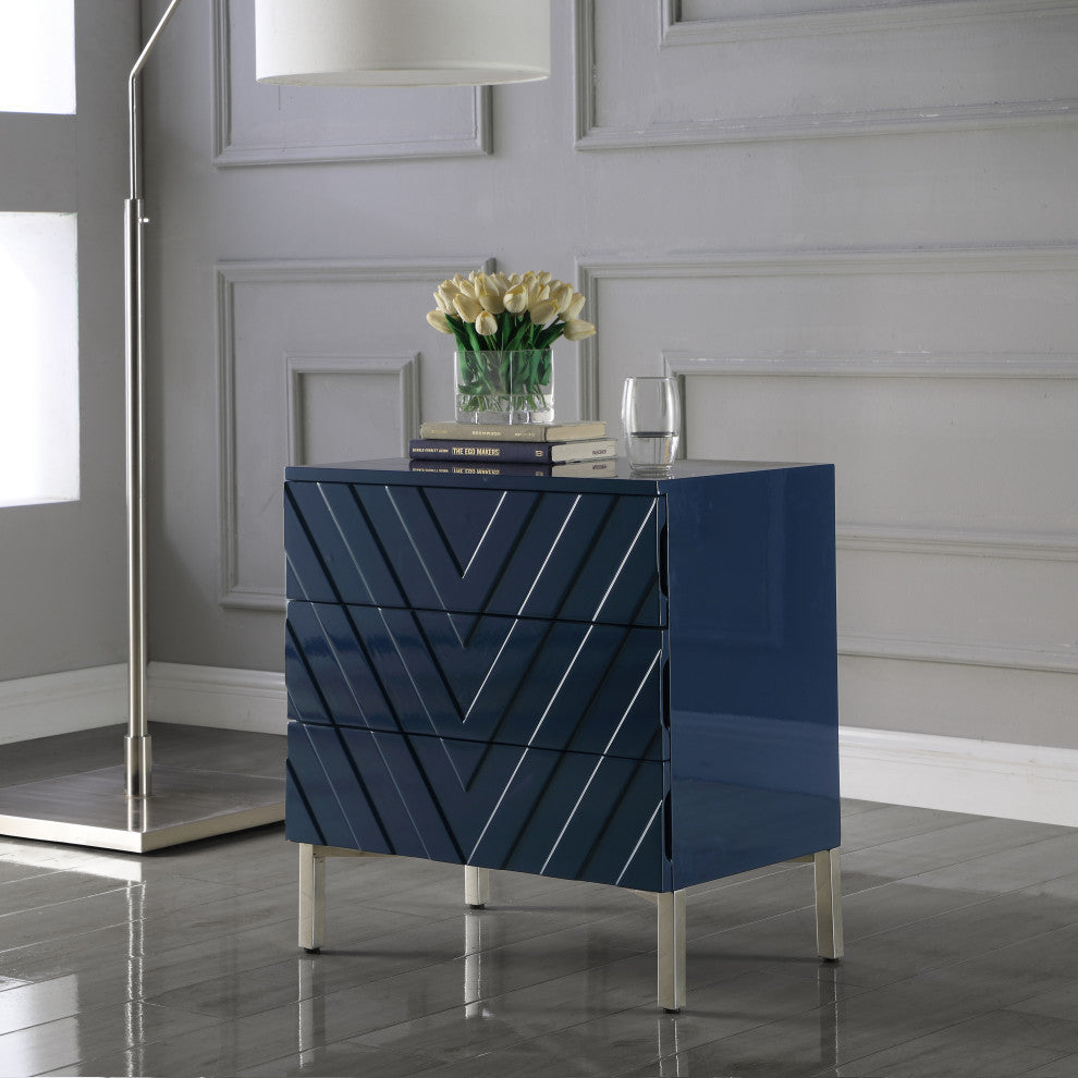 Collette Side Table, Navy, Chrome Legs