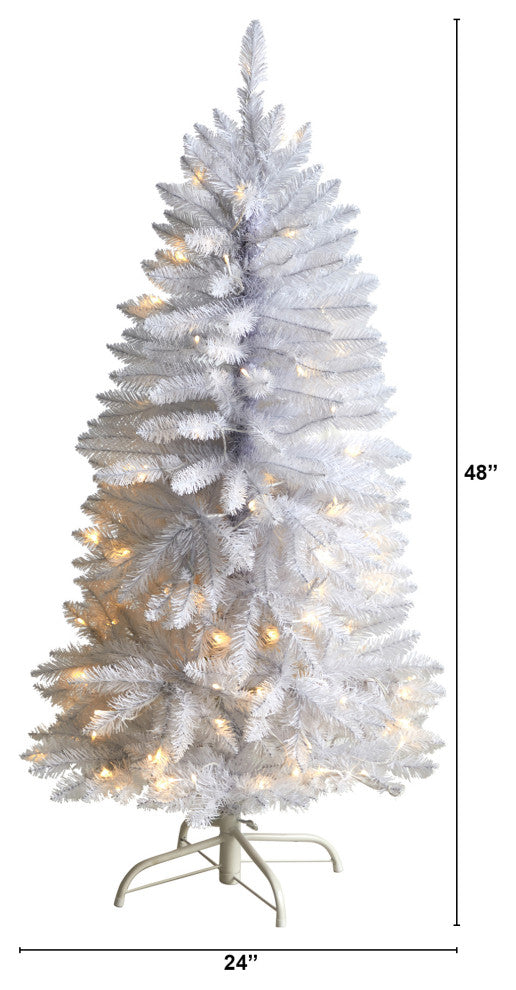 T3358 4 Slim White Artificial Christmas Tree With 100 Warm White LED Lights