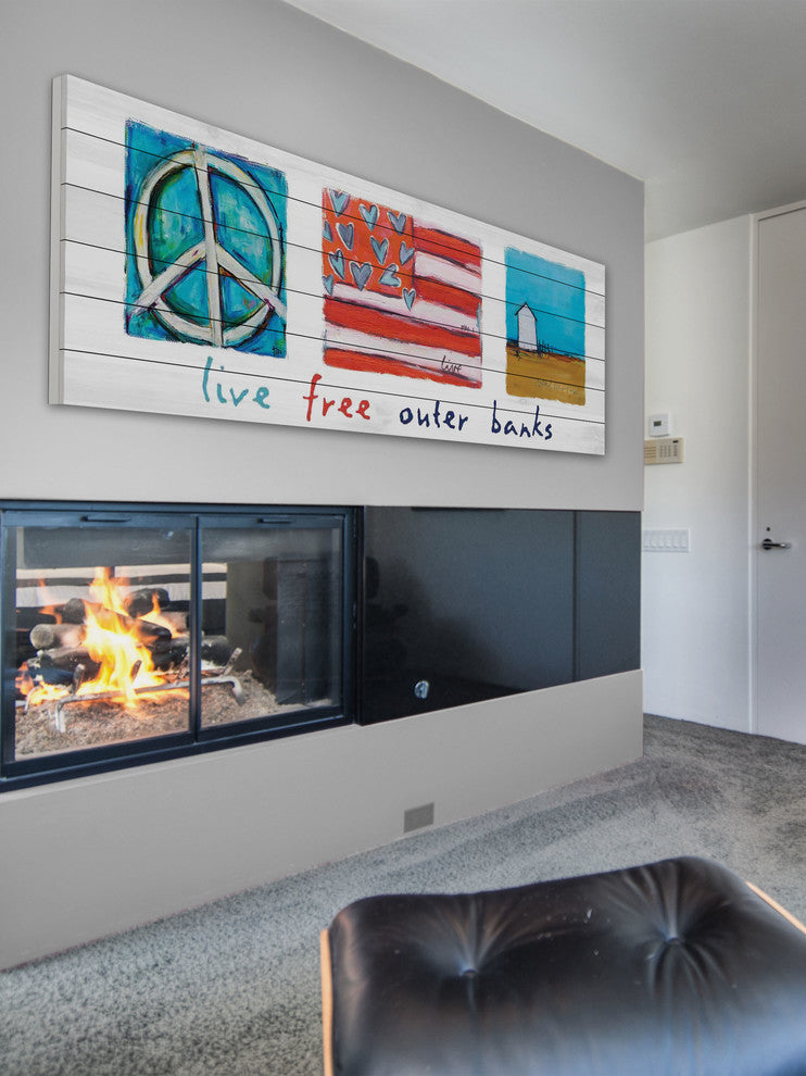 "Live Free Outer Banks" Print on White Pine Wood by Tori Campisi