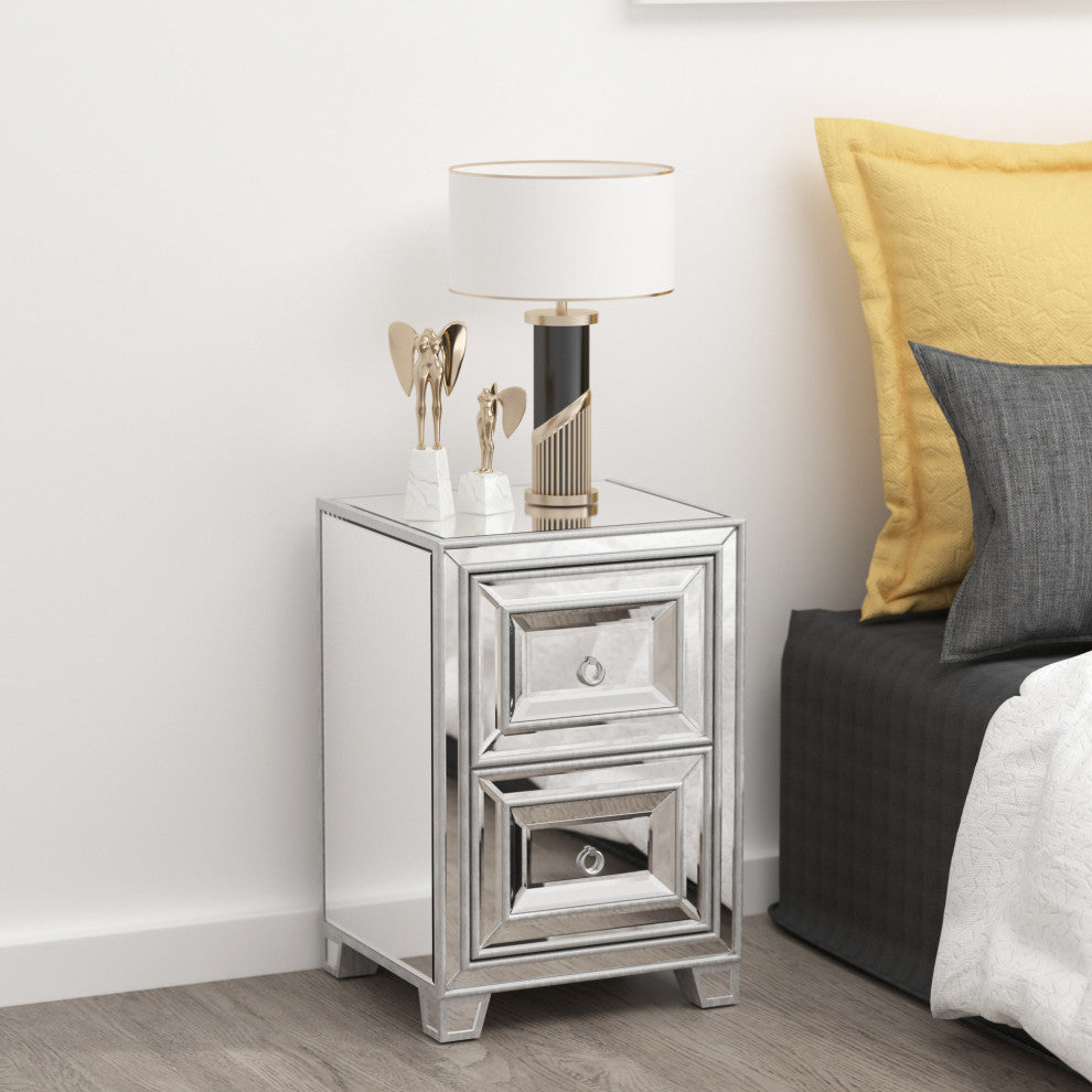 2-Drawer Wood Nightstand with Handles
