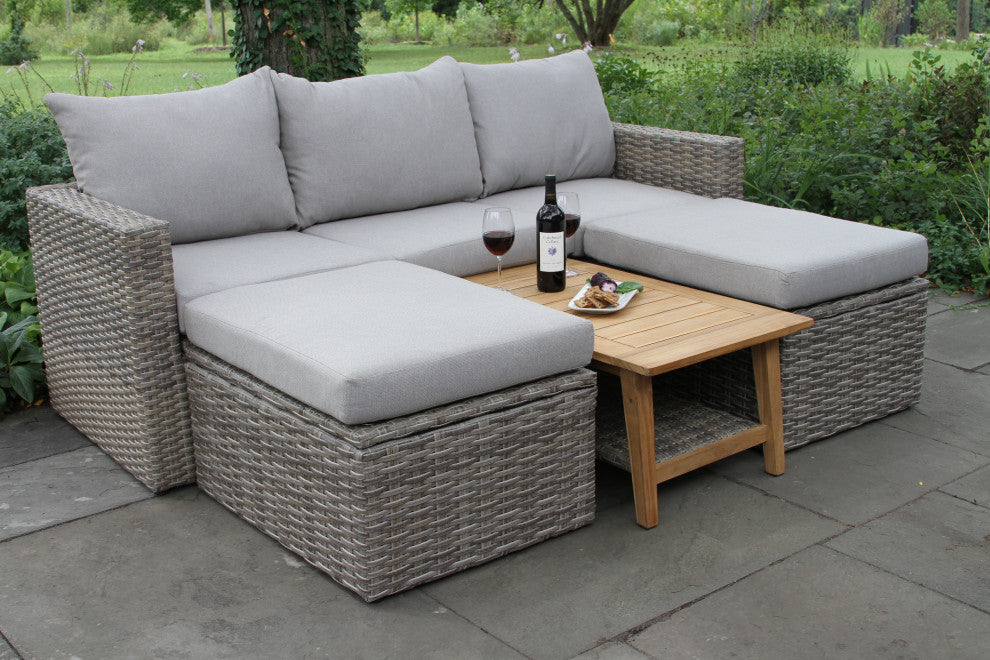 4-Piece Teak and Wicker Storage Patio Set