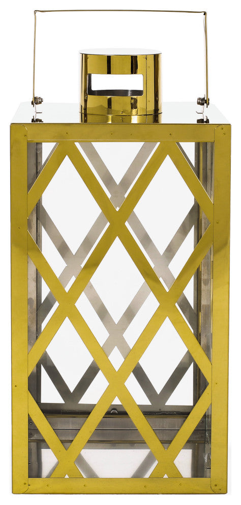 Cecil Outdoor 14" Modern Stainless Steel Lantern, Gold