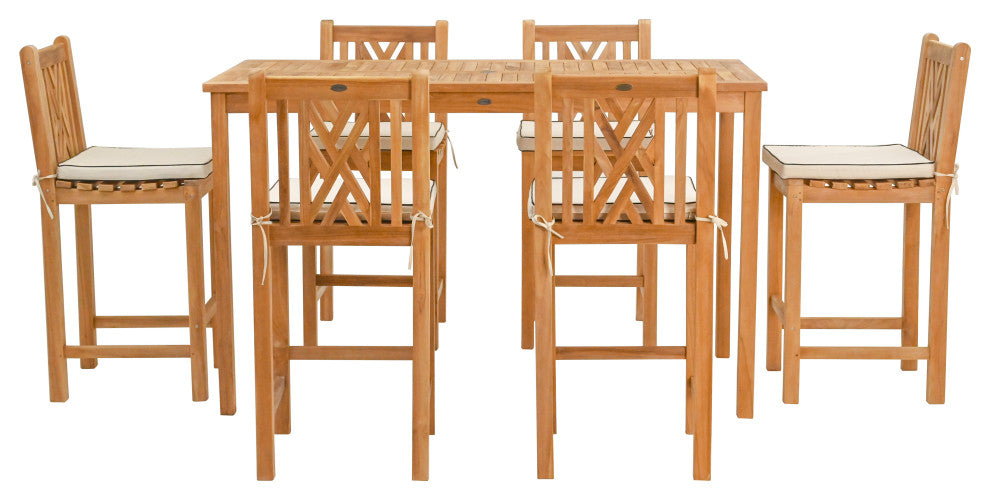 7 Piece Wood Chippendale 71" Rectangular Bistro Bar Set including 6 Bar Chairs