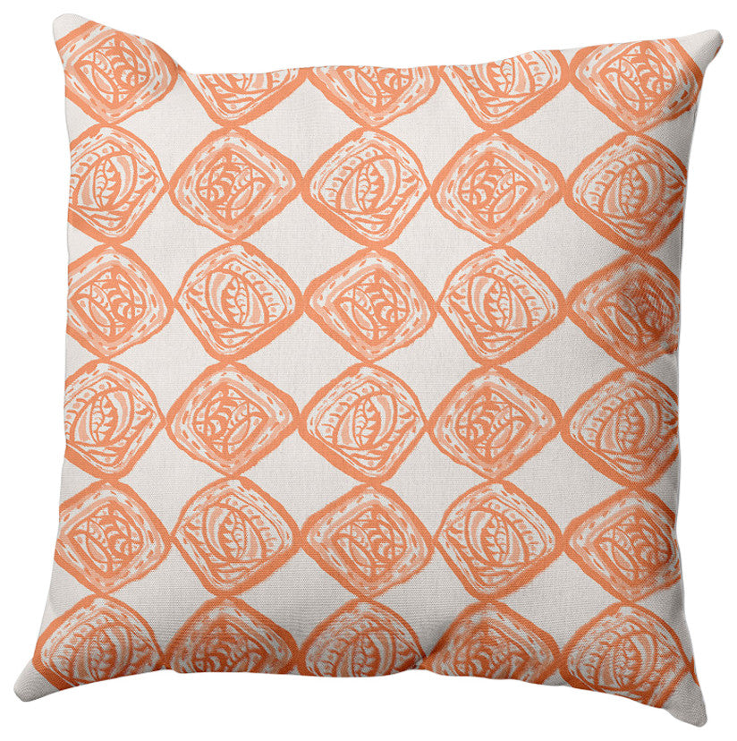 Cowry Check Outdoor Pillow, Orange, 16"x16"