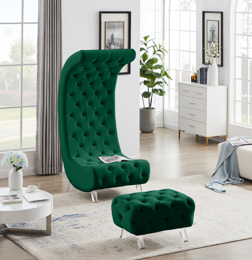 Crescent Velvet Upholstered Rounded Accent Chair, Green