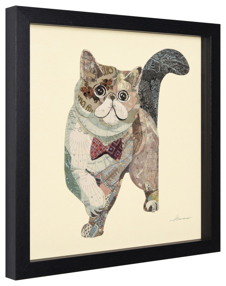 Cats Set Dimensional Collage Wall Art Framed Under Glass, Set of 4