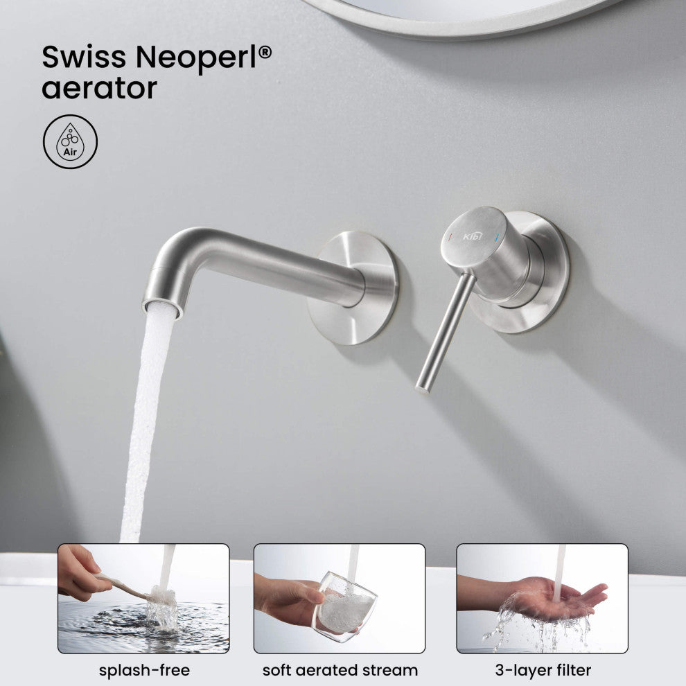 Circular Single Handle Wall Mounted Bathroom Sink Faucet, Brushed Nickel