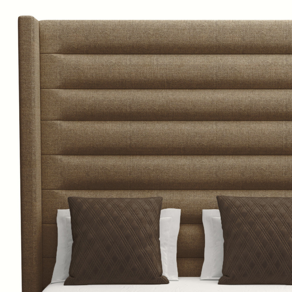 Nativa Interiors Aylet Horizontal Channel Tufted Bed, Brown, King, High Headboard
