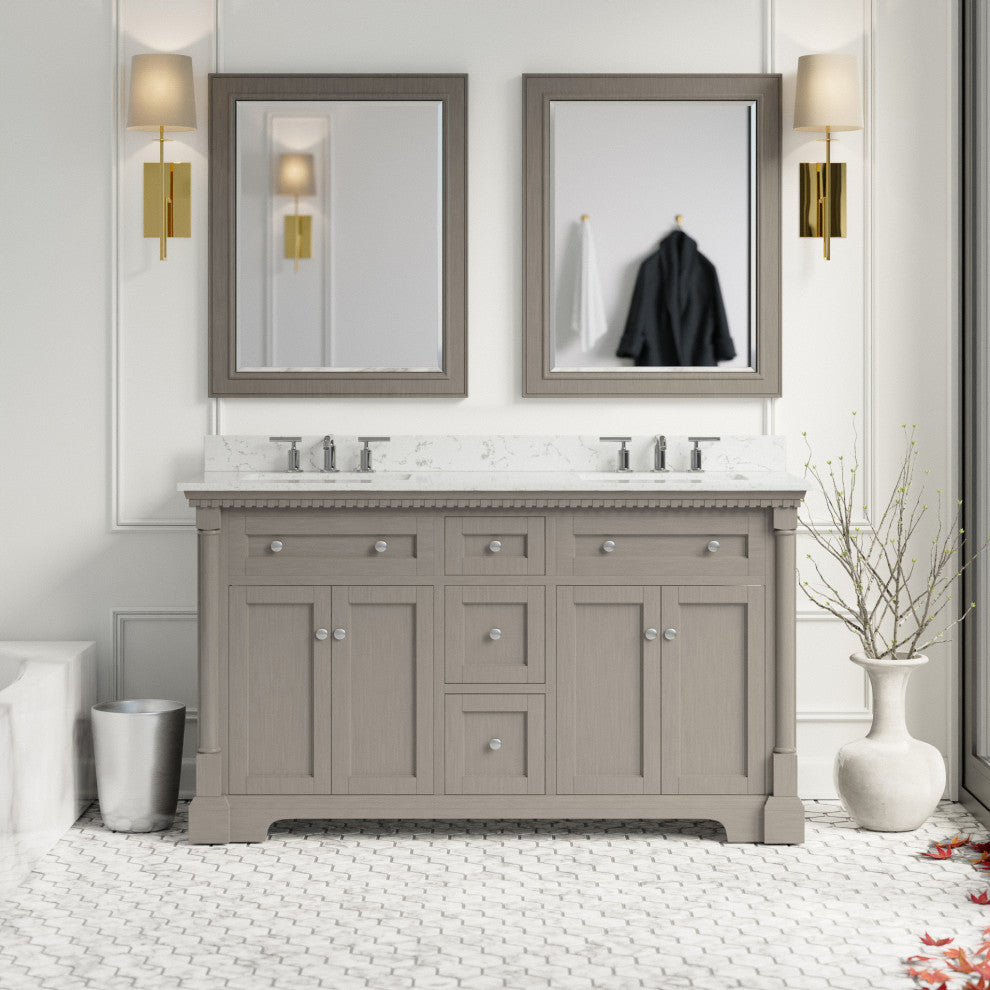 Sydney 60" Bathroom Vanity, Weathered Gray, Engineered Marble, Double Sink