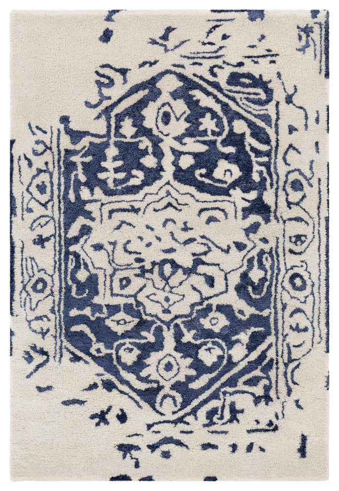 Surya Temple TML-1004 10'x14' Rug, Dark Blue/Cream
