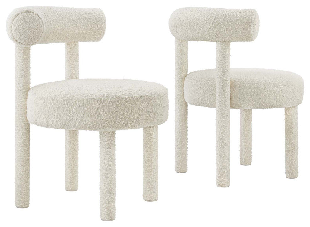 Toulouse Boucle Fabric Dining Chair, Set of 2, Ivory