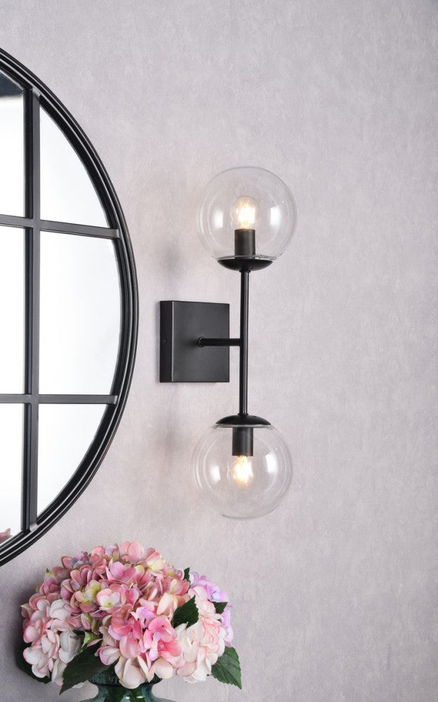 Noah 2-Light Black and Clear Glass Wall Sconce