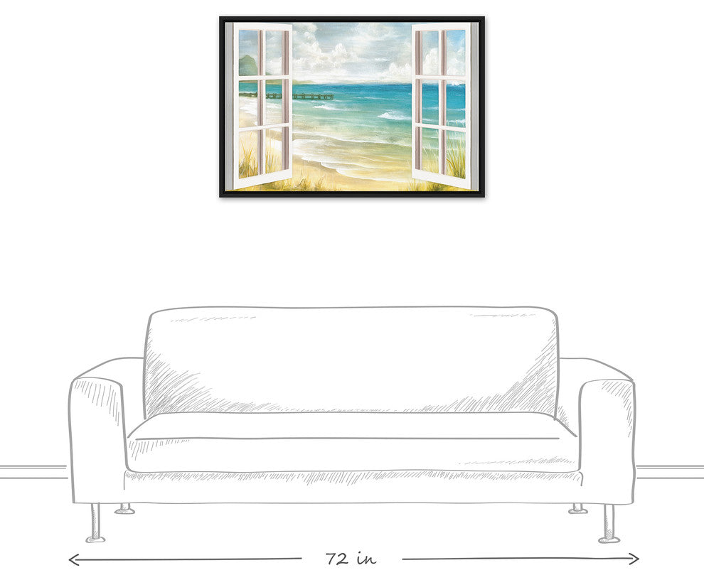 Open Windows to Beach Paradise 24x36 Black Floating Framed Canvas