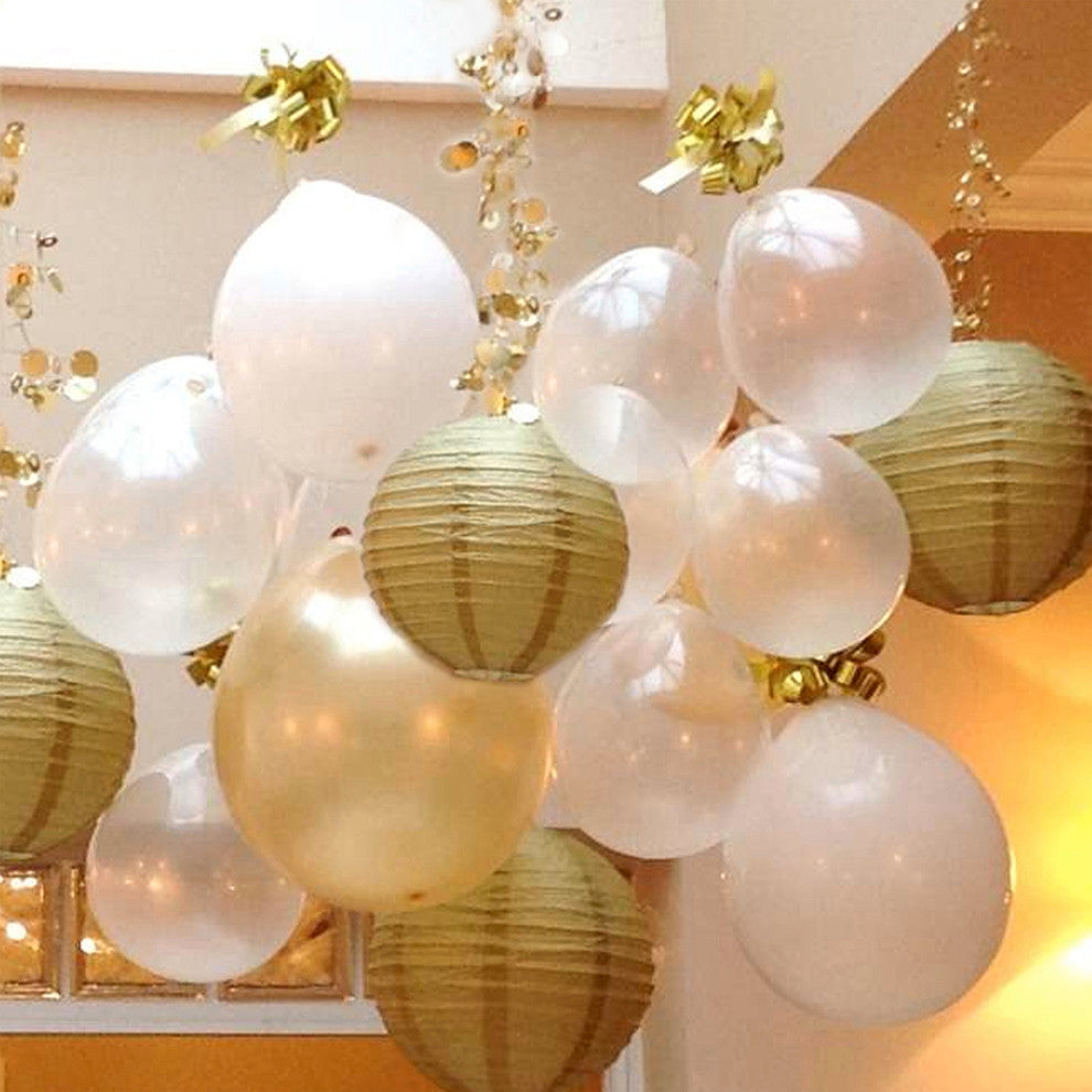 Round Paper Lanterns, Set of 5, Gold