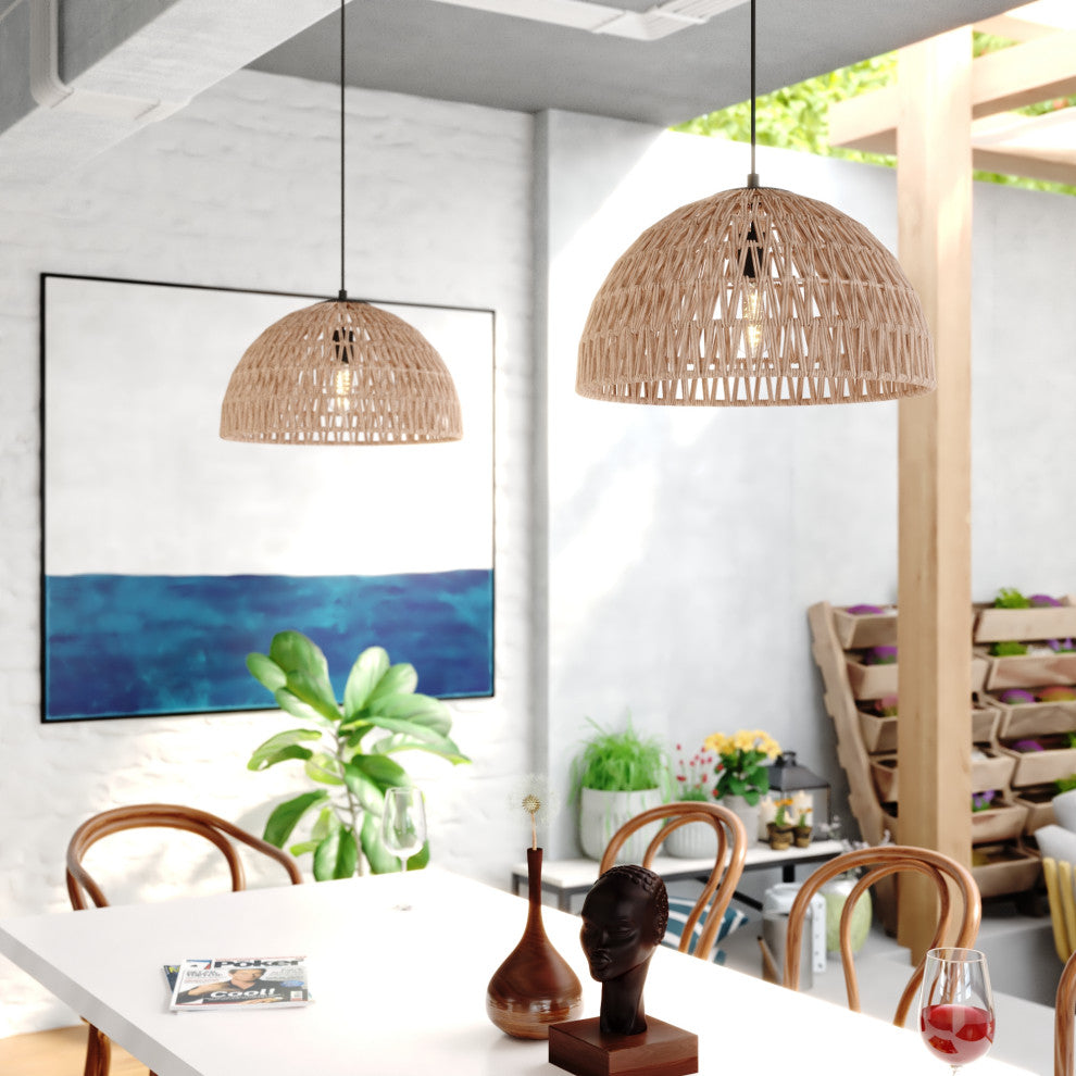 Nassau 1L Matte Black Transitional Pendant Light Natural Woven Rope Shade