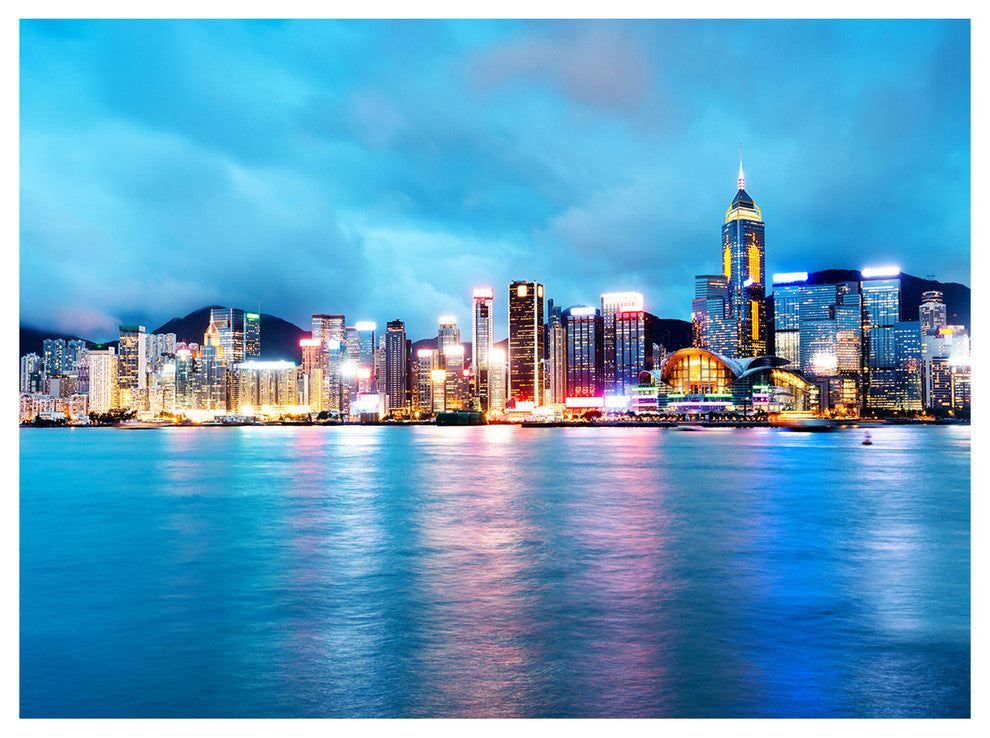 Colorful Hong Kong at Night, Cityscape Canvas Art Print, 40"x30"