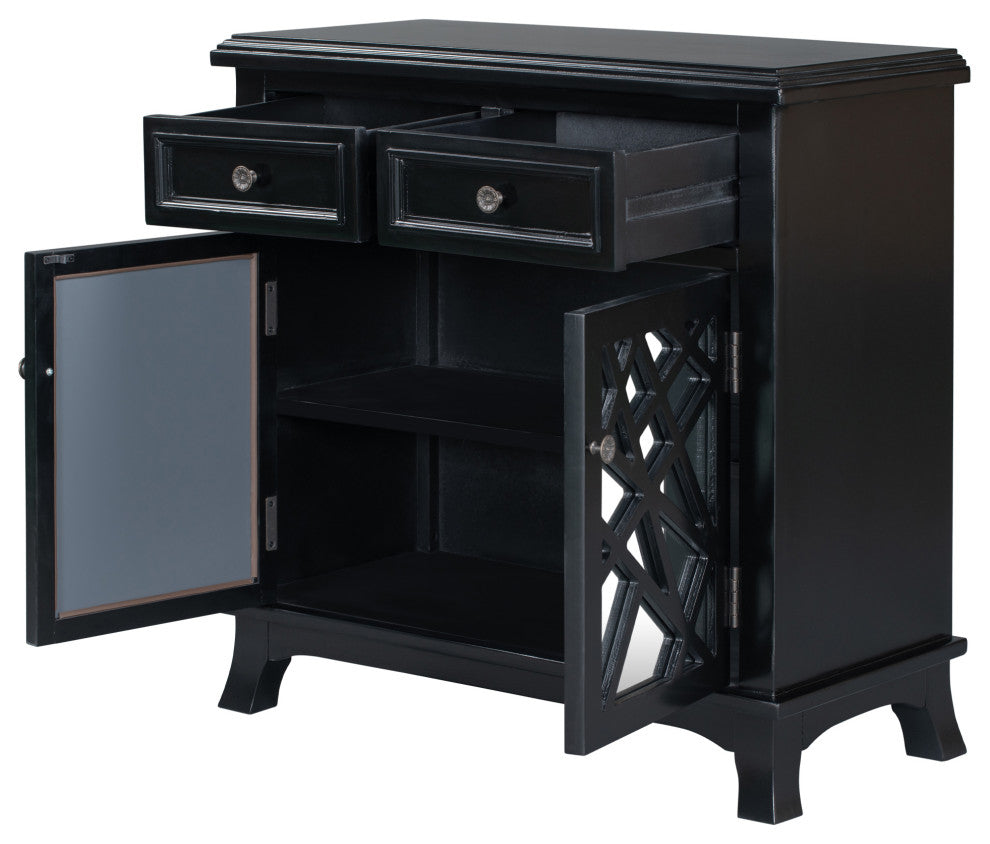 Wood Double Door Accent Cabinet with 2 Drawers, Black, 30'' X 14''
