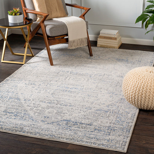 Surya Porto POO-2301 6'7"x9' Rug, White/Light Gray/Dark Blue