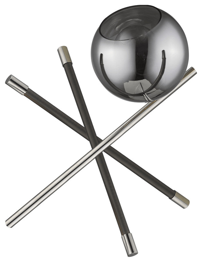 18" Silver Metal Globe Table Lamp With Black Globe Shade