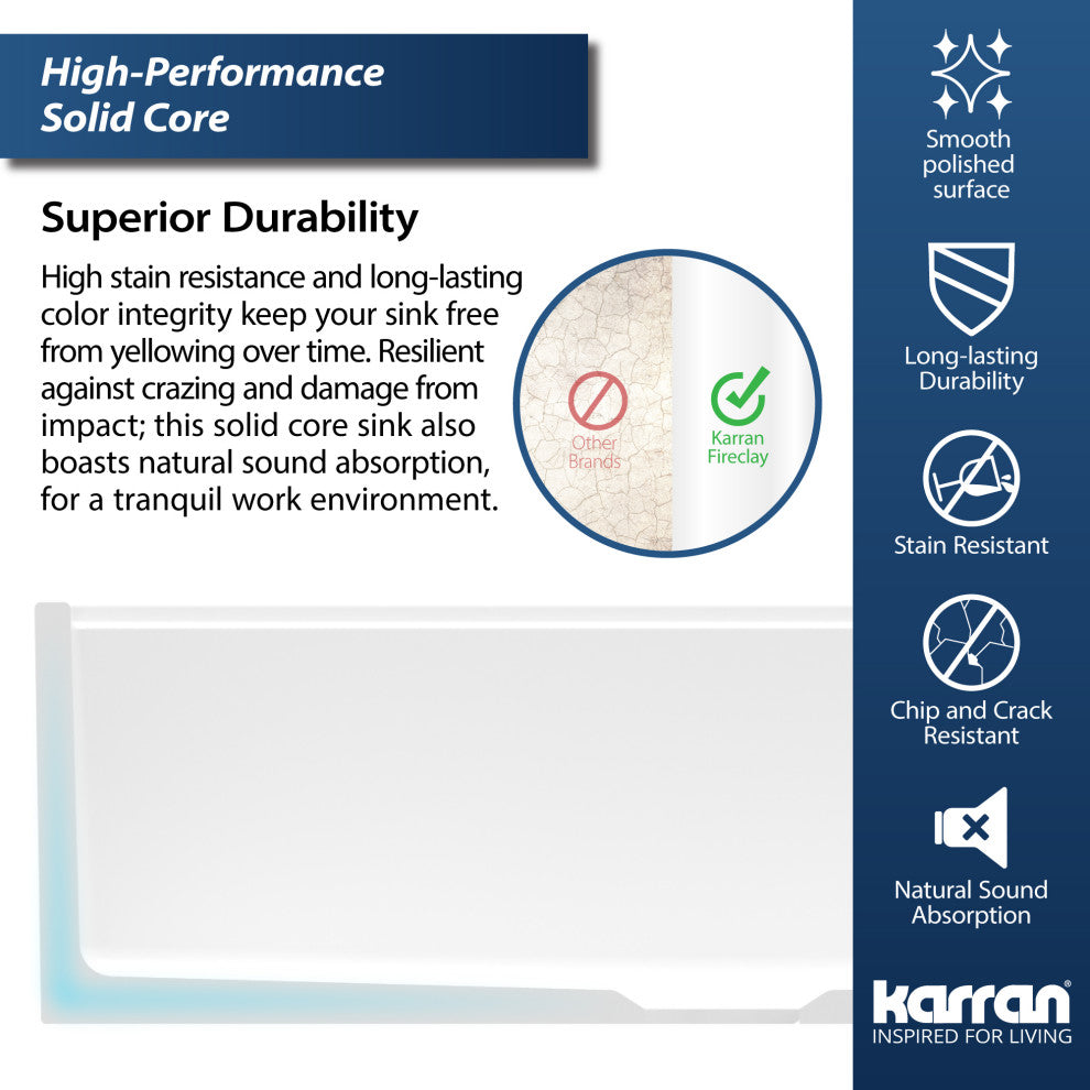 Karran 33 in. Single Bowl Workstation Fireclay Sink with Reversible Apron, White