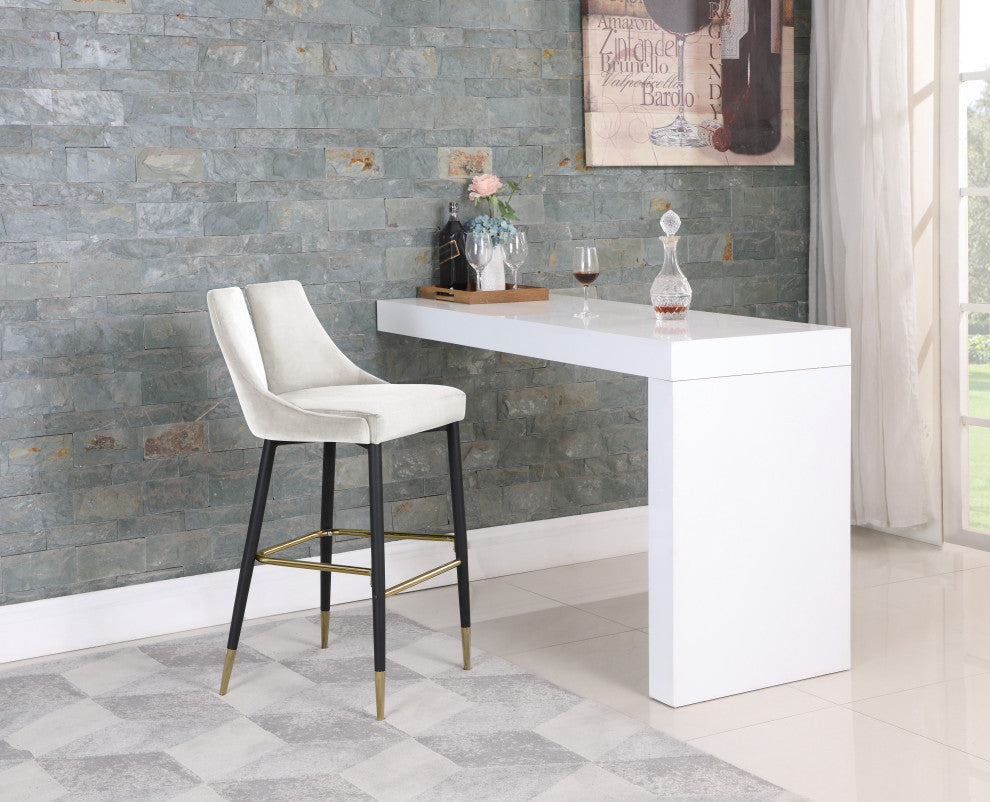 Sleek Velvet Upholstered Bar Stools With Matte Black Metal Legs, Set of 2, Cream