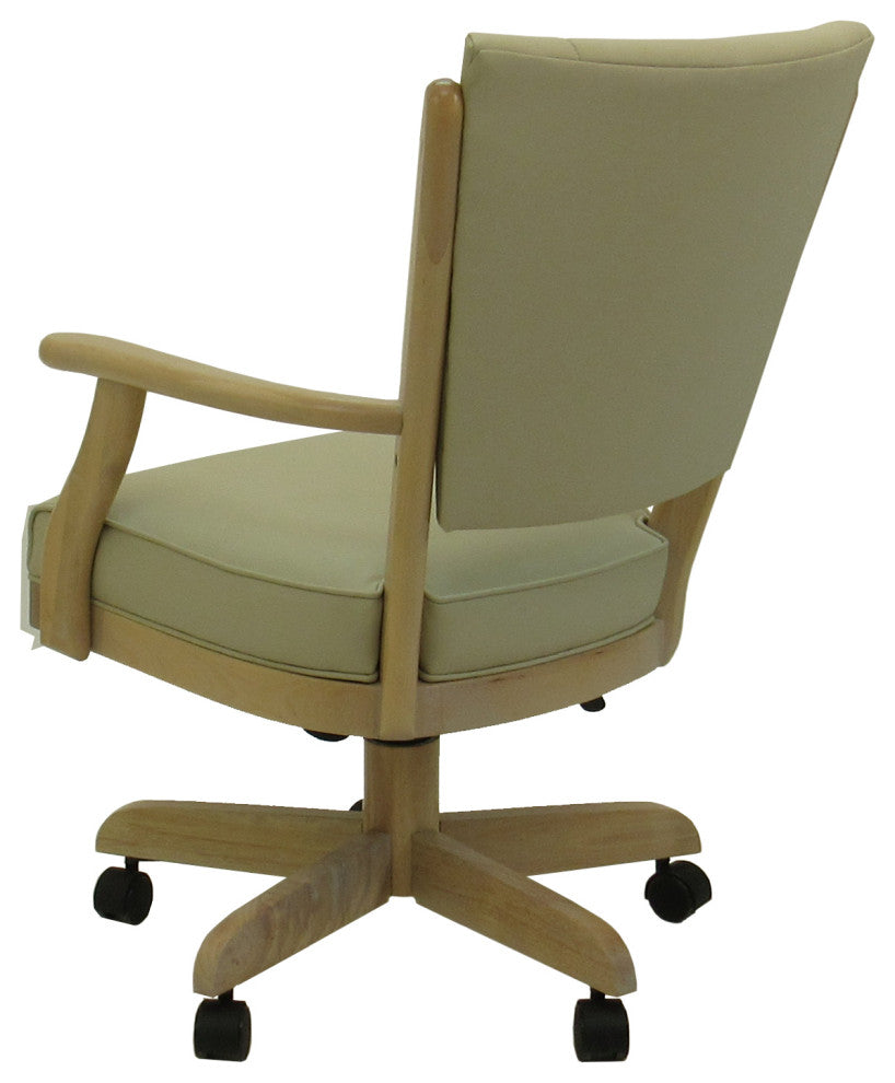 Classic Caster Swivel Dining Chair on Wheels, Solid Wood, Ocean Beige Vinyl - Ct